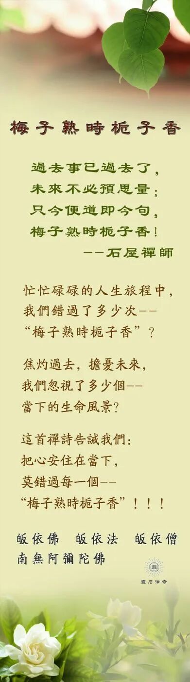 【人生嘉言】石屋禅师：梅子熟时栀子香（附：视频法语）